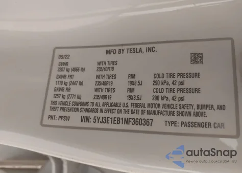 2022 Tesla Model 3 Long Range Dual Motor All-Wheel Drive from USA, damaged, VIN 5YJ3E1EB1NF360367